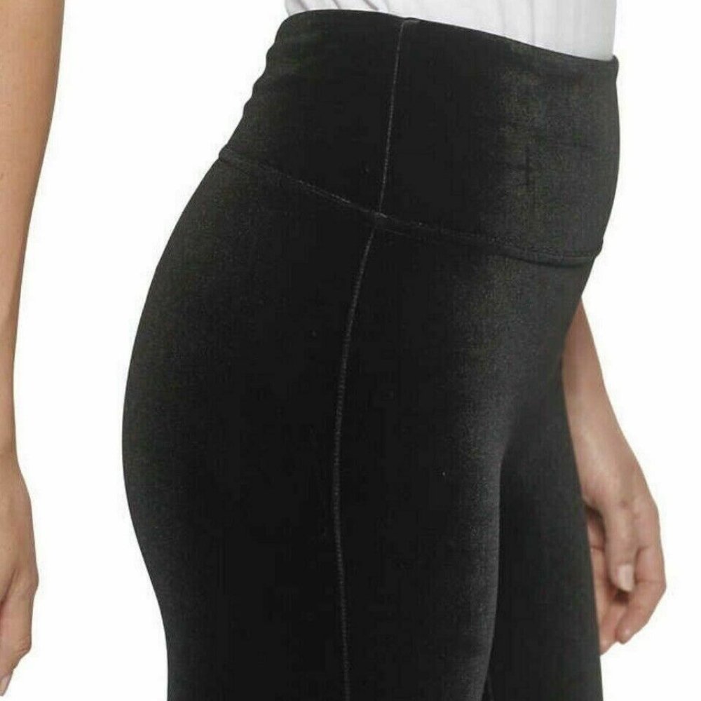 Andrew Marc Leggings  Stretch Velvet Pull On Basic Black